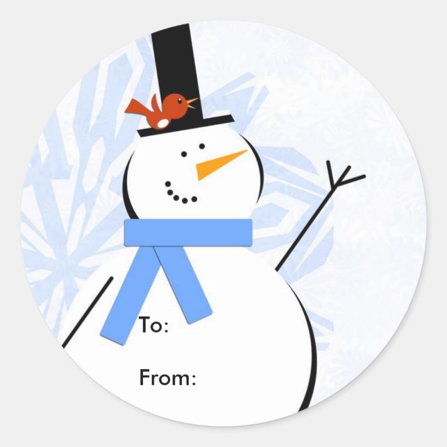 Sticker Rond Tag de Noël de Snowman, À : De : (Devant)