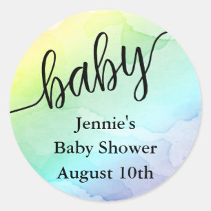 Sticker Rond Tag de préférence Baby shower arc-en-ciel
