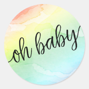 Sticker Rond Tag de préférence de sceau Baby shower arc-en-ciel