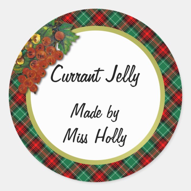 Sticker Rond Tag de recette personnalisée Plaid Green Red Holid (Devant)