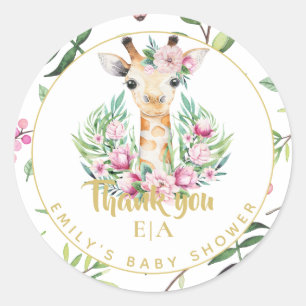 Sticker Rond Tag Monogram Boho Giraffe Baby shower Floral Faver