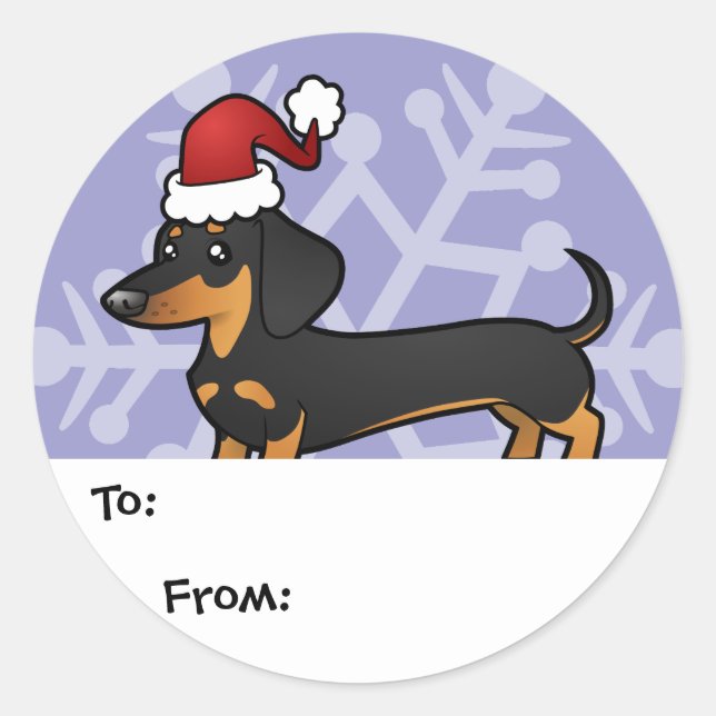 Sticker Rond Tags cadeaux de Noël Dachshund (manteau lisse) (Devant)