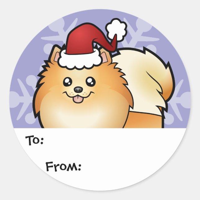 Sticker Rond Tags cadeaux de Noël Poméranie (Devant)