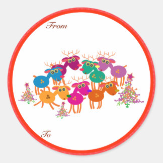 Sticker Rond Tags Cadeaux de Noël : sept cerfs II