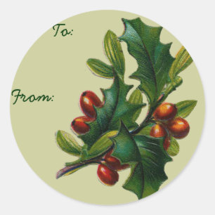 Sticker Rond Tags cadeaux vintage Holly Christmas