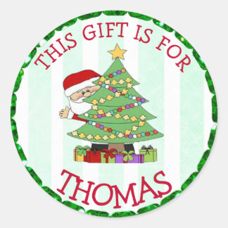 Sticker Rond Tags de Noël personnalisés Cute Père Noël et Tree