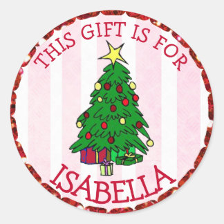 Sticker Rond Tags de Noël personnalisés Cute Tree & Gifts