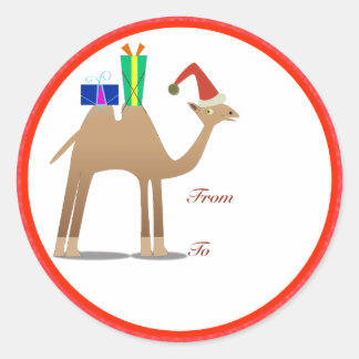 Sticker Rond Tags des cadeaux de Noël : Camel