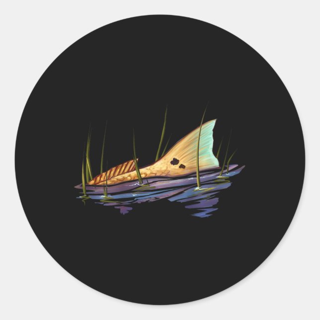Sticker Rond Tailing Redfish Red Drum Fish Shirt Redfish Tail  (Devant)