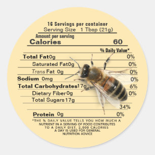 Sticker Rond Taille de la vie Abeille Pure Miel Valeur nutritiv
