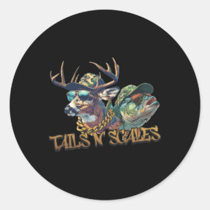 Sticker Rond Tails N Scales Chasse amusante Père Day Amour Pêch