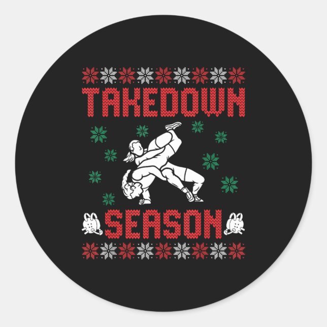 Sticker Rond Takedown Season Girls Wrestling Ugly Sweater Chris (Devant)