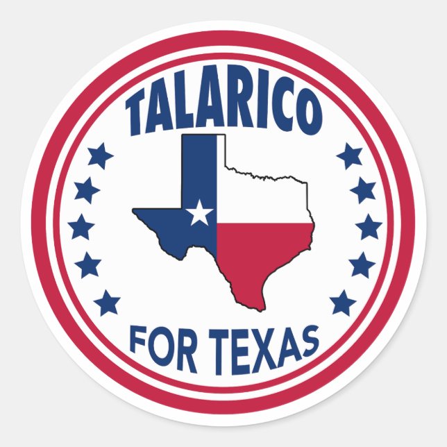 Sticker Rond Talarico pour l'élection Texas Red White Blue (Devant)