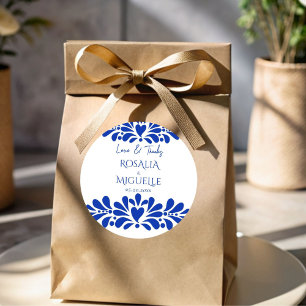 Sticker Rond Talavera azulejo bleu vintage mexicain mariage