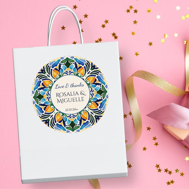 Sticker Rond Talavera azulejo bleu vintage mexicaine (Talavera azulejo blue vintage Mexican wedding thank you favor favor Stickers)