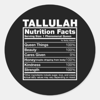 Sticker Rond Tallulah Nutrition Facts Tallulah Nom