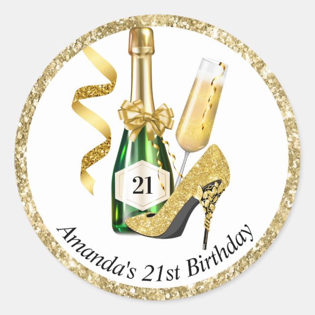 Sticker Rond Talons dorés et Champagne pour l'anniversaire des  (Devant)