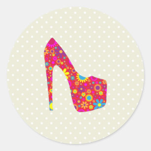 Sticker Rond Talons Hauts, Stiletto, Pompes, Fleurs, Chaussures