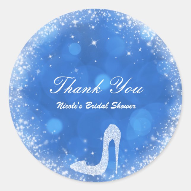 Sticker Rond Talons scintillants de Cendrillon bleus et blancs, (Devant)