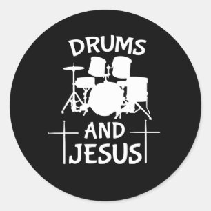 Sticker Rond Tambours et chemise chrétienne de batteur de Jésus
