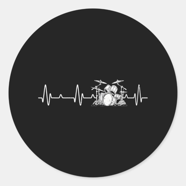 Sticker Rond Tambours Heartbeat Funny Pour Les Tambours (Devant)