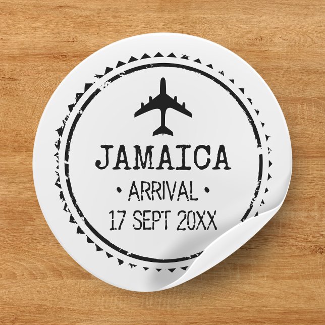 Sticker Rond Tampon de passeport Jamaïque Destination Mariage (Passport Stamp Jamaica Destination Wedding Classic Round Sticker
)