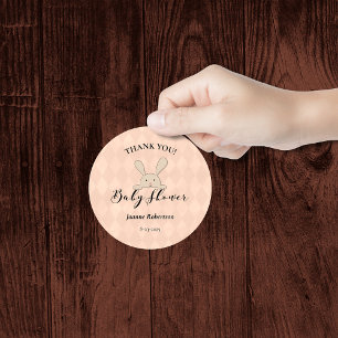 Sticker Rond Tan Bunny Rabbit Coral Diamond Baby shower
