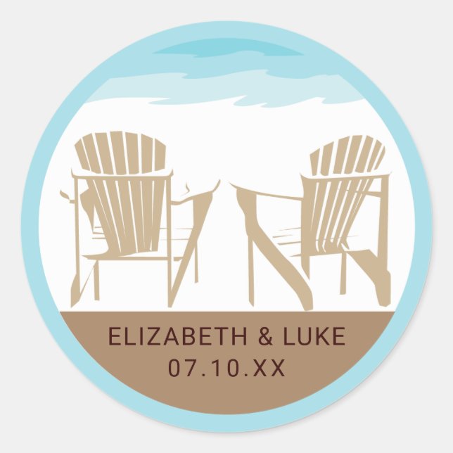 Sticker Rond Tan et bleu Deux transats Adirondack | MARIAGE (Devant)