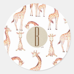 Sticker Rond Tan Giraffes Baby shower Monogramme Fête Favoriser