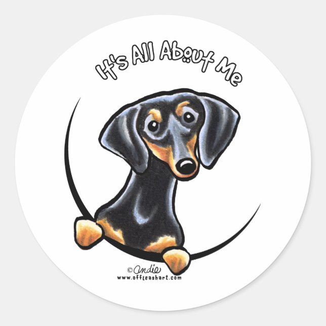 Sticker Rond Tan Noir Dachshund C'Est Tout Sur Moi (Devant)