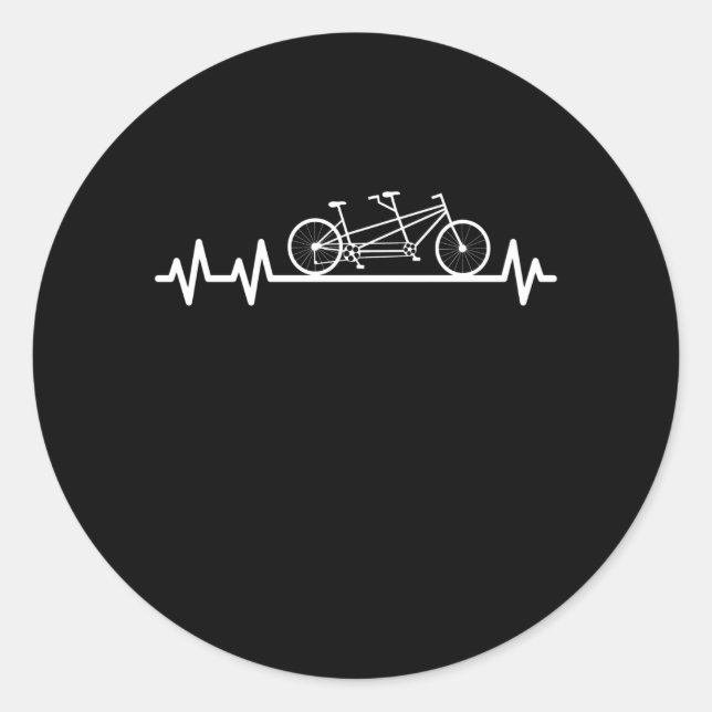 Sticker Rond Tandem Bicycle Heartbeat Pulse Cyclist Couple (Devant)
