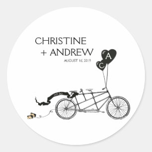 Sticker Rond Tandem Bicyclette Romantique Décontracté Mariage p