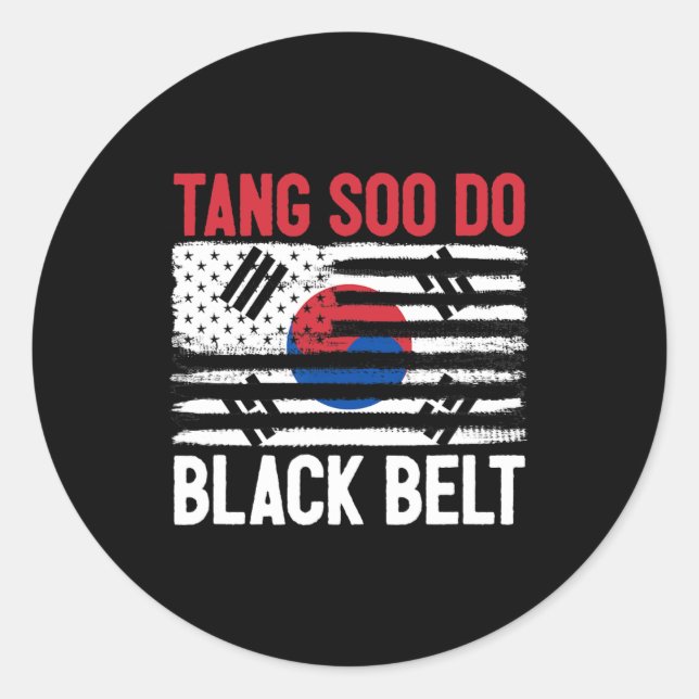 Sticker Rond Tang Soo Do Black Belt Karate Fighter Coréen Marti (Devant)