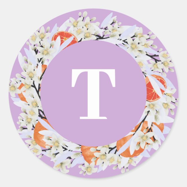 Sticker Rond Tangerine Agrumes Branches florissantes Wreath Flo (Devant)