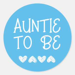 Sticker Rond Tante à être Bleu Coeurs Baby shower Bouton
