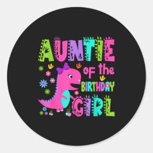 Sticker Rond Tante de la fille d'anniversaire saurus rex dinosa