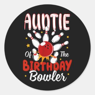 Sticker Rond Tante De L'Anniversaire Bowler Kid Bowling Party C