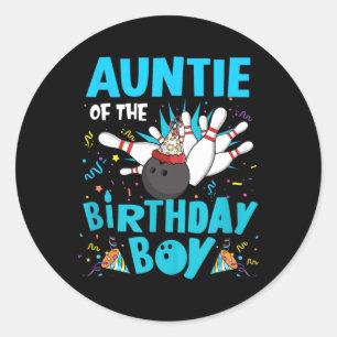 Sticker Rond Tante De L'Anniversaire Boy Bowling Famille M
