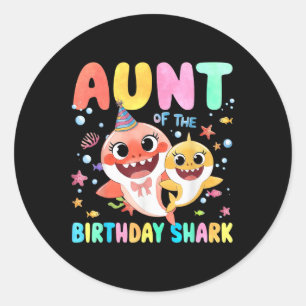 Sticker Rond Tante De L'Anniversaire Famille Requin Amusant Enf