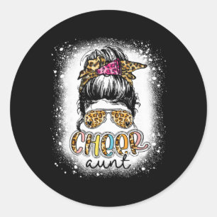 Sticker Rond Tante de pom-pom girl Bun Messy Léopard Mères D