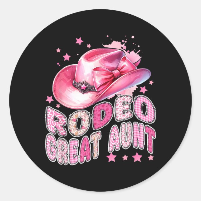 Sticker Rond Tante formidable du rodéo vachette rose 1er annive (Devant)