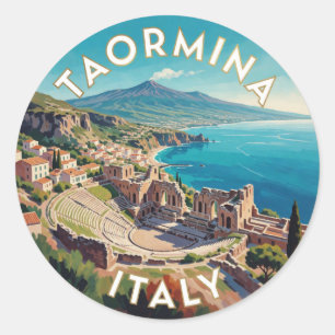 Sticker Rond Taormine Italie Scène de la côte ionienne 🌊