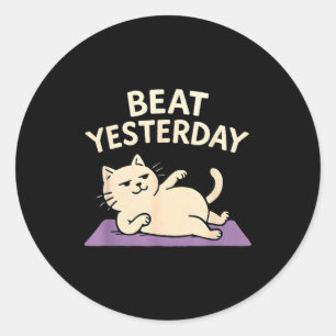 Sticker Rond Tapis de yoga chat drôle Battre Hier 