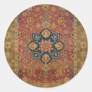 Sticker Rond Tapis persan asiatique Kashan or rouge