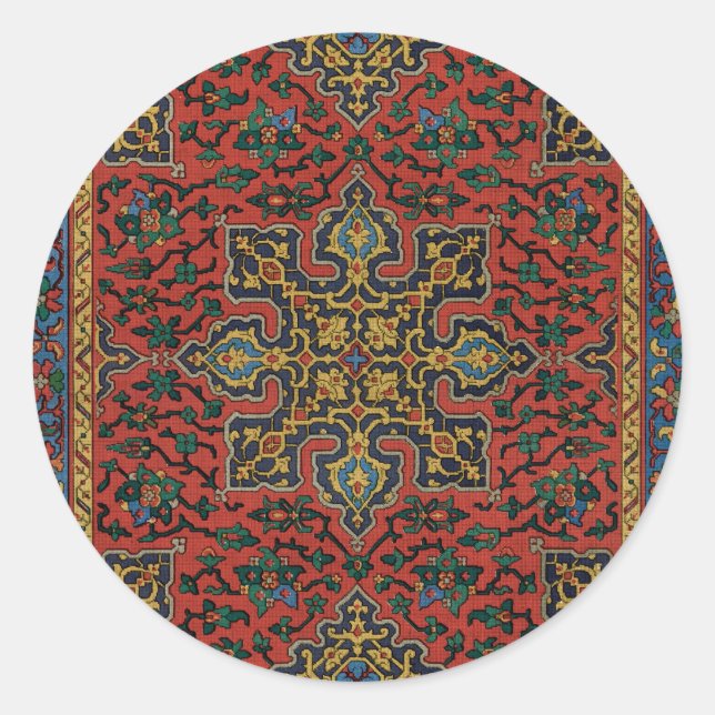 Sticker Rond Tapis persan rouge bleu classique (Devant)
