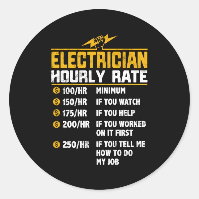 Sticker Rond Tarif Horaire De L'Électricien Pour Électricien (Devant)