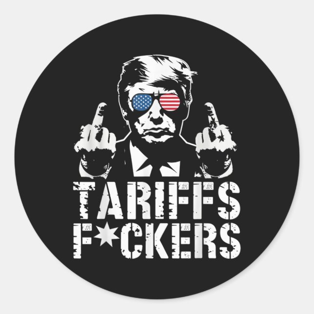 Sticker Rond Tarifs Forts Trump Middle Finger (Devant)