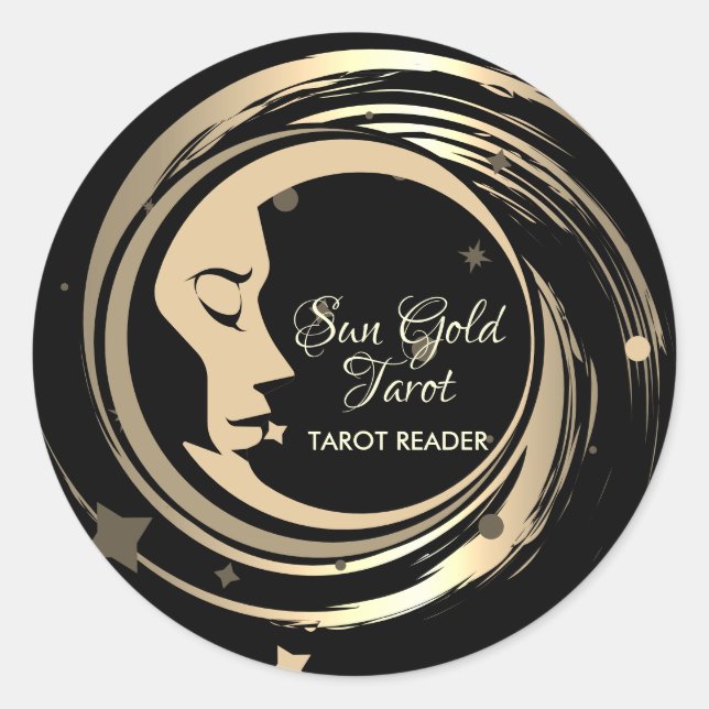 Sticker Rond Tarot Reader Gold Stars Moon (Devant)