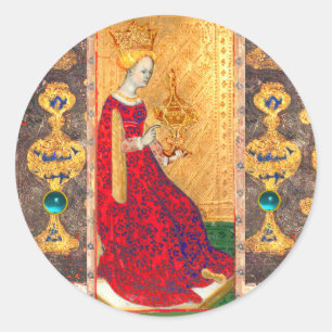 STICKER ROND TAROTES DE RENAISSANCE ANTIQUE / REINE DES TASSE