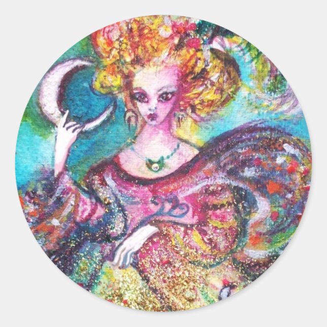 STICKER ROND TAROTS DES OMBRES PERDUES /LA DAME DE LA LUNE (Devant)